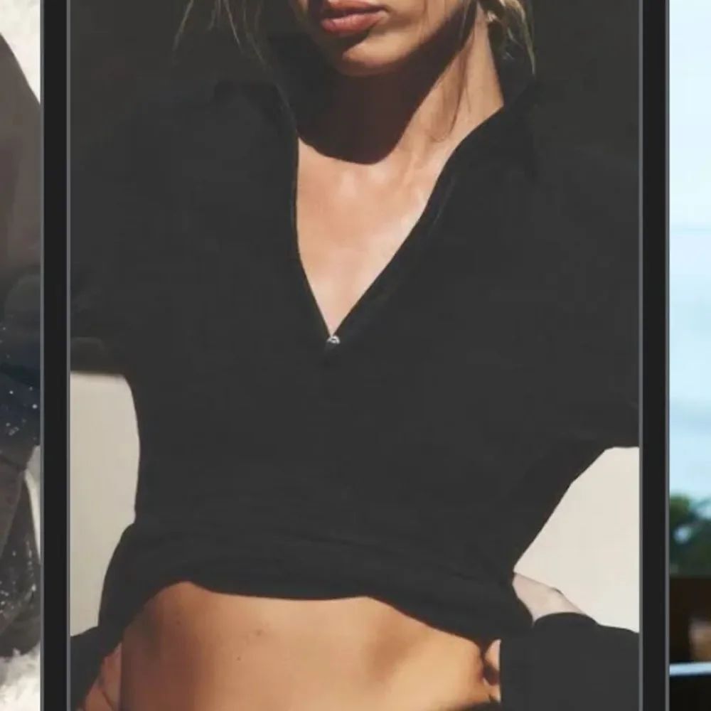 Black Long Sleeve Zip Up Crop Top